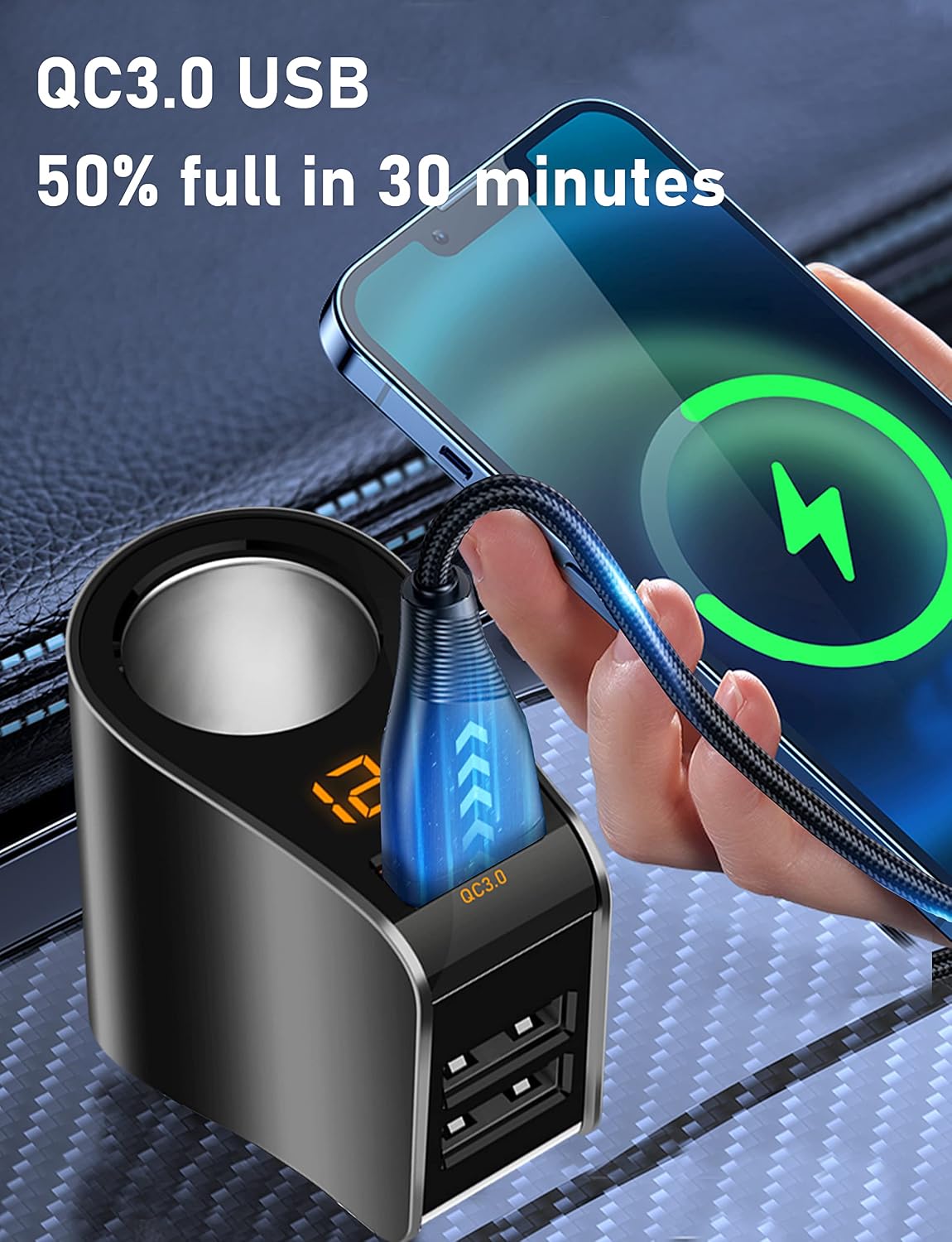LIHAN 3 USB Car Charger,Fast Charging,Cigarette Lighter Adapter