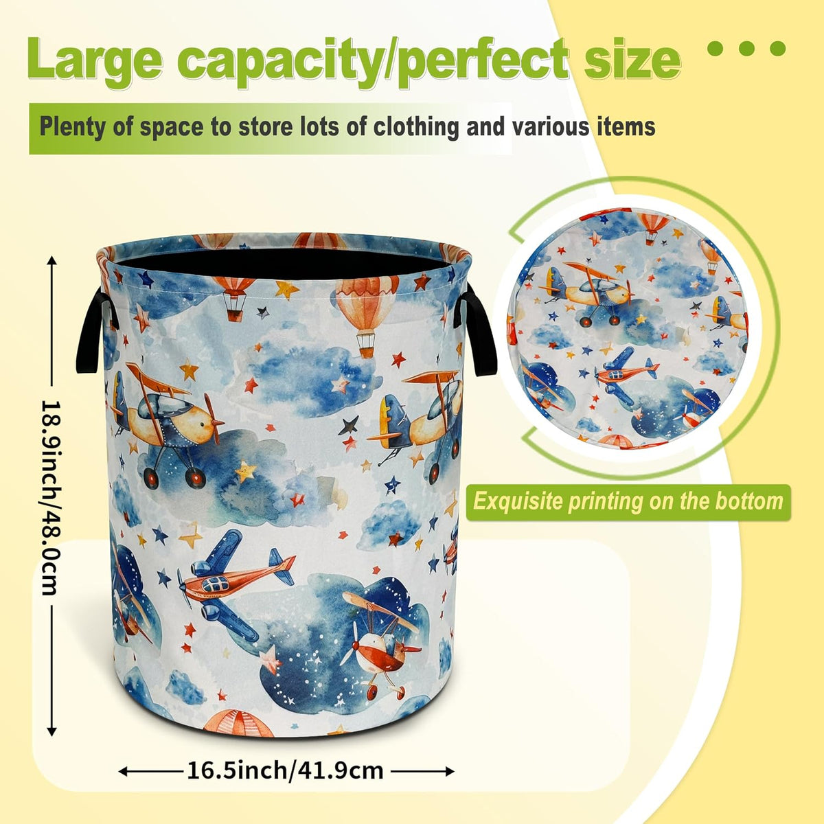 Airplane Clouds Laundry Basket Foldable Waterproof Hamper 18.9 x 16.5 Inch