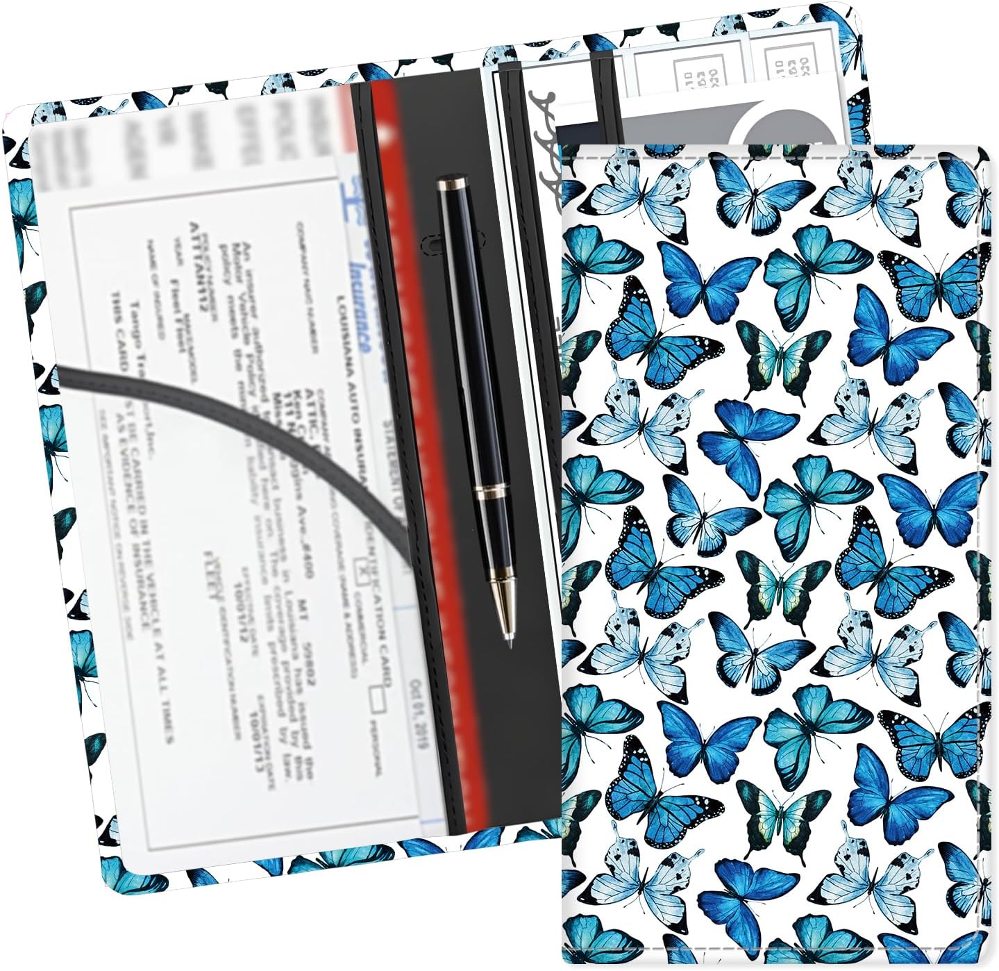 Leather Car Registration and Insurance Card Holder, Cute Car Accessories Vehicle Glove Box Car Organizer for Documents, Cards, License Cute Butterfly