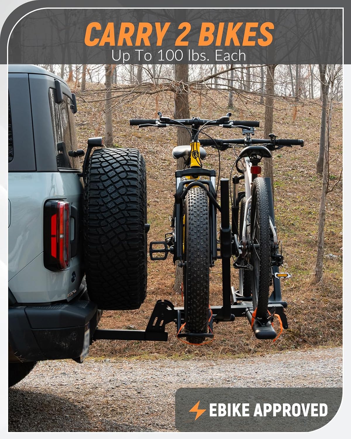 MEEVIZ Ebike Rack with Ramp for Tow Hitch, 200lbs Capacity for Heavy Duty Electric Bike Fat Tire, Smart Tilting & Foldable Platform Carrier for Car, SUV, Truck, Van with 2" Receiver