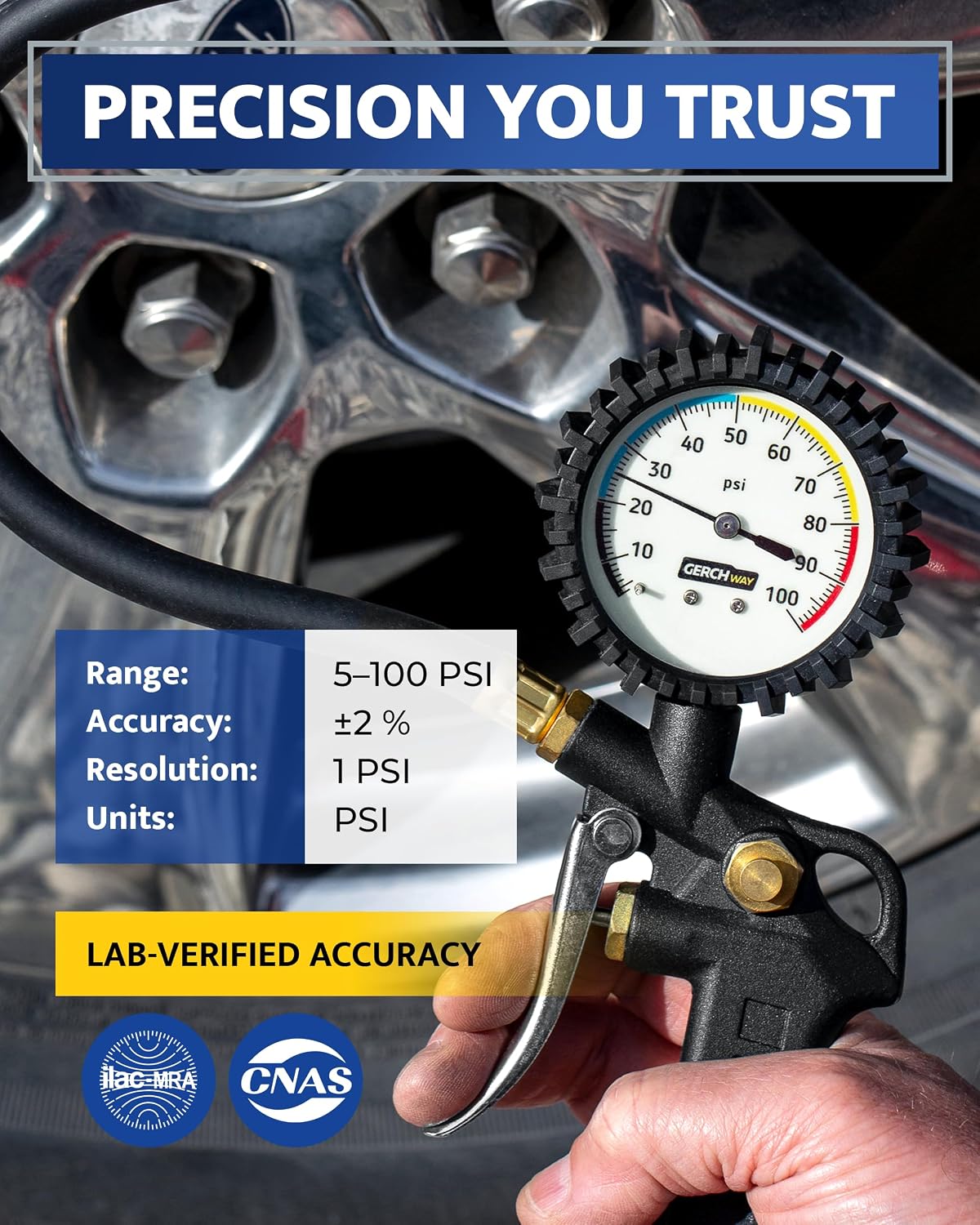GERCHWAY Tire Pressure Gauge with Inflator for Air Compressor, 100 PSI