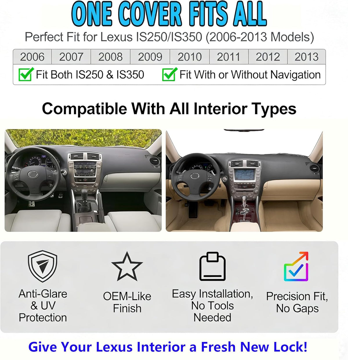 Dash Cover for Lexus IS250 IS350 2013 2012 2011 2010 2009 2008 2007 2006
