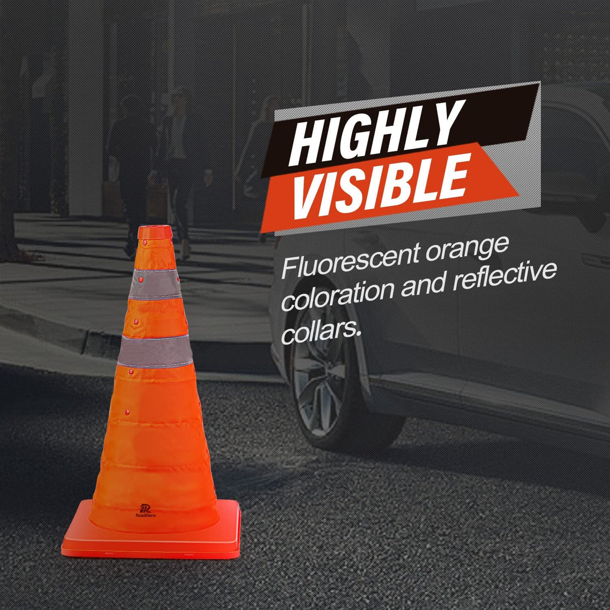 RoadHero 18 Inch 4 Pack Collapsible Traffic Safety Cones with Bag, Orange