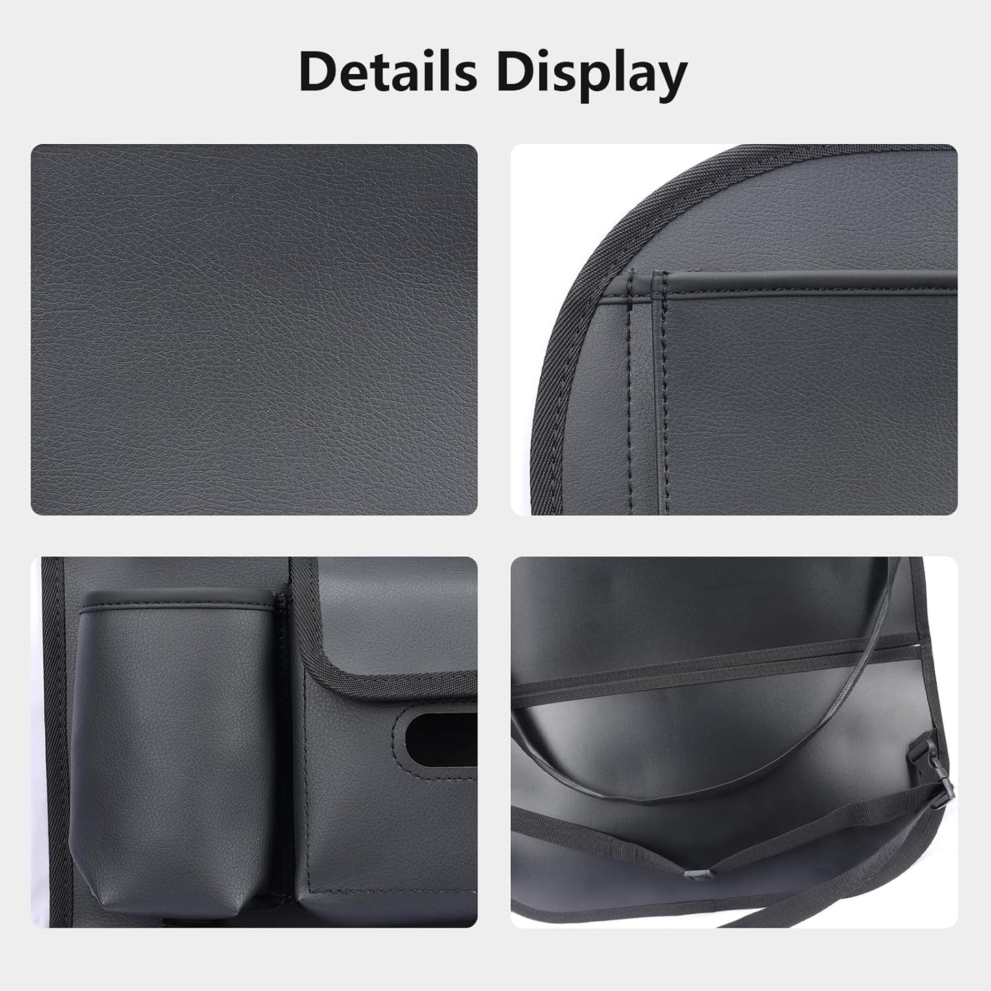 Viaviat Car Seat Organizers Waterproof Backseat Protector with Storage Pocket Large Leather Kick Mats for Kids Pets Automobile SUV Truck (Black, Large Pocket)