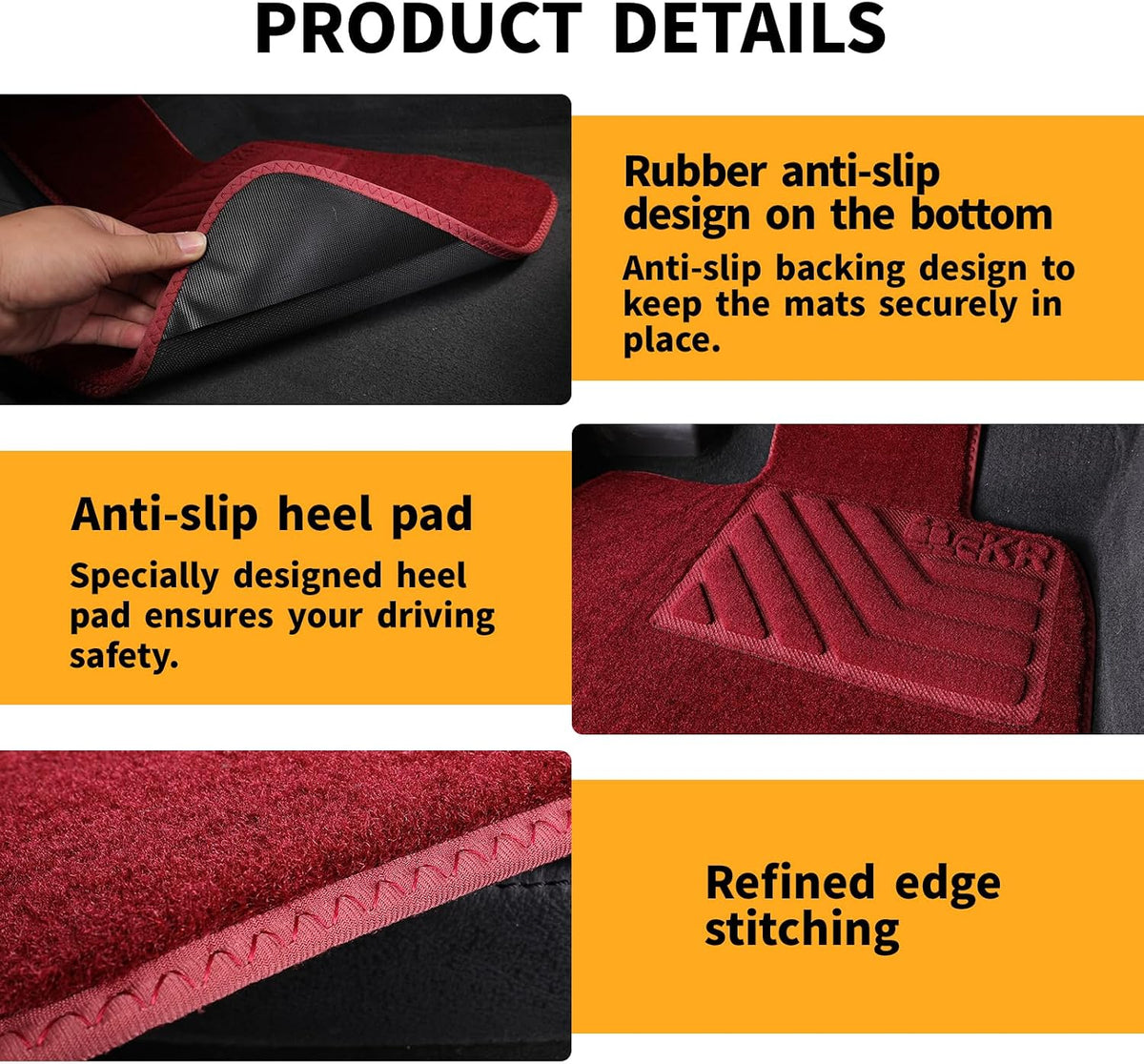 EKR All-Weather Universal Floor Mats,Thick Anti-Slip Car Carpet,4pcs