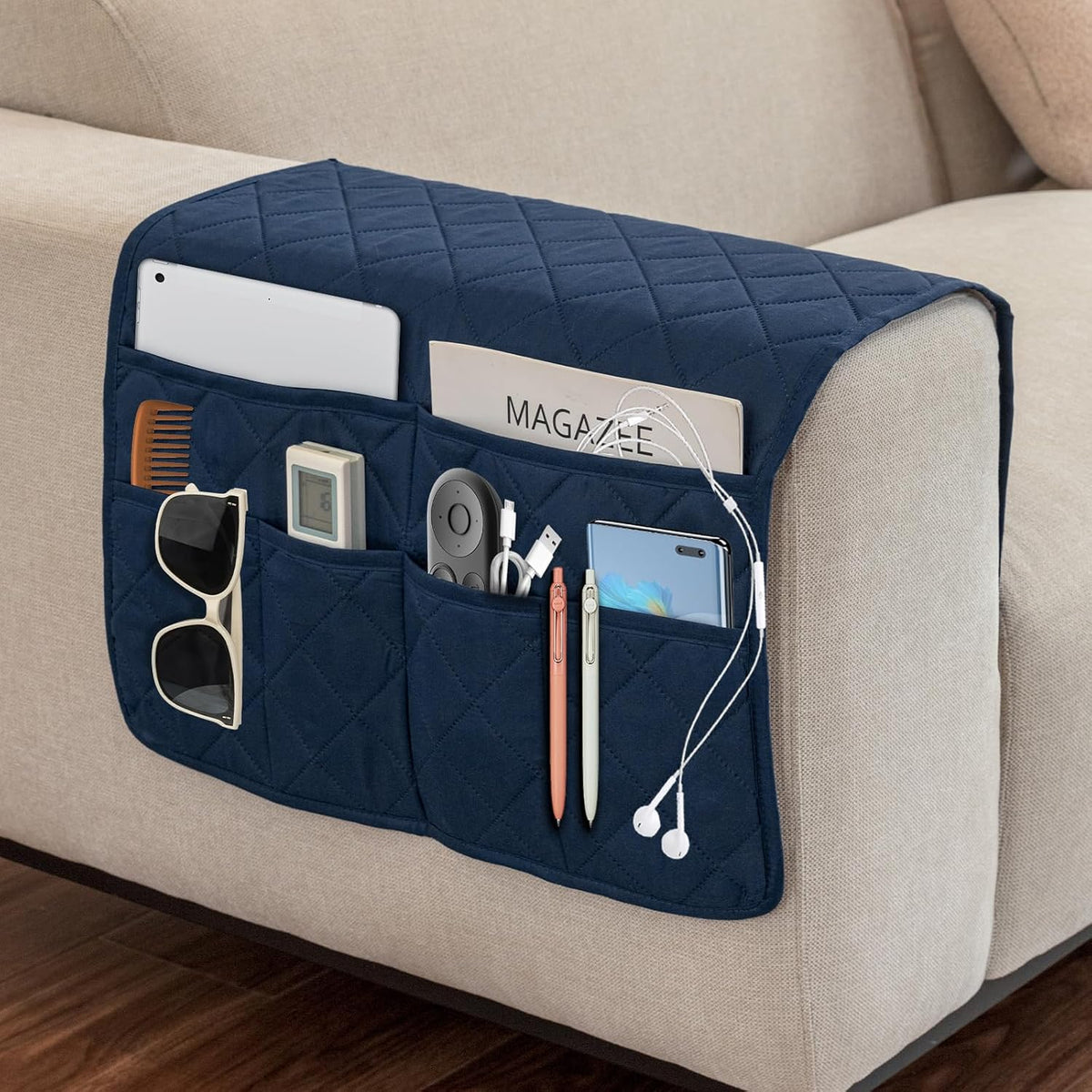 Remote Control Holder for Recliner, Armchair Caddy, Non Slip Sofa Armrest Organizer for Recliner Couch With 6 Pockets for TV Remote,Cell Phone,Magazine (Brown)