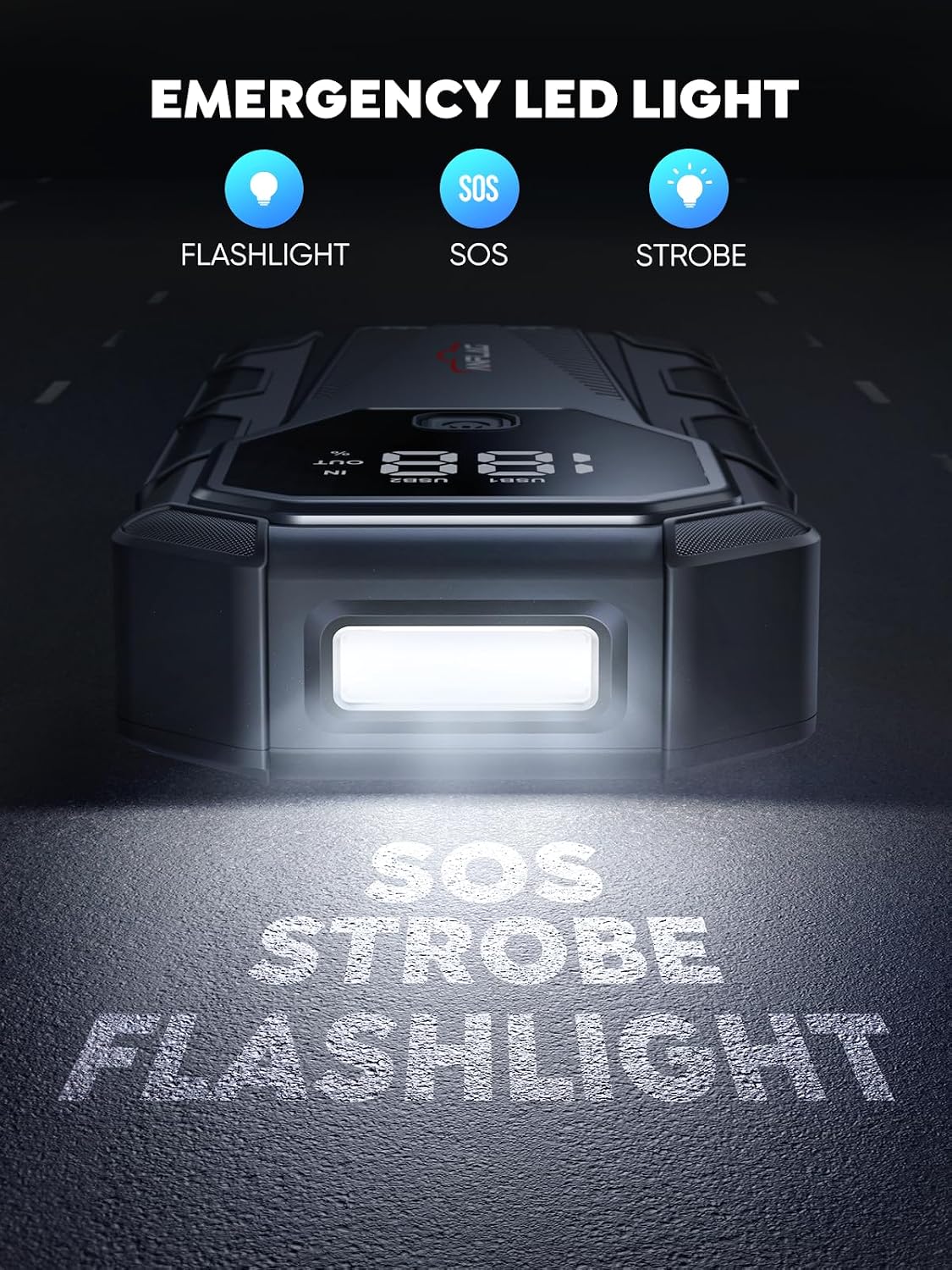 Car Jump Starter 6000A 12V Battery Pack, 16800mAh Portable Jump Box for 10L Gas/9L Diesel Engines, with Smart Jumper Cables, LED Display, Fast Charging, SOS Light & Emergency Power Bank