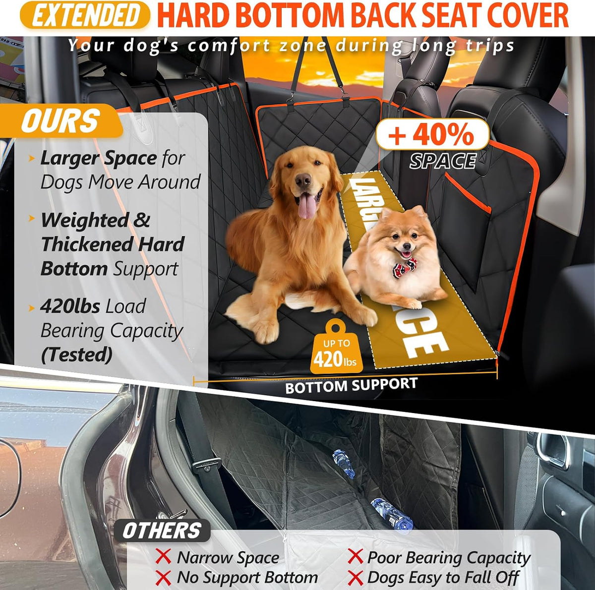Hard Bottom Dog Car Seat Cover for Back Seat, Backseat Extender