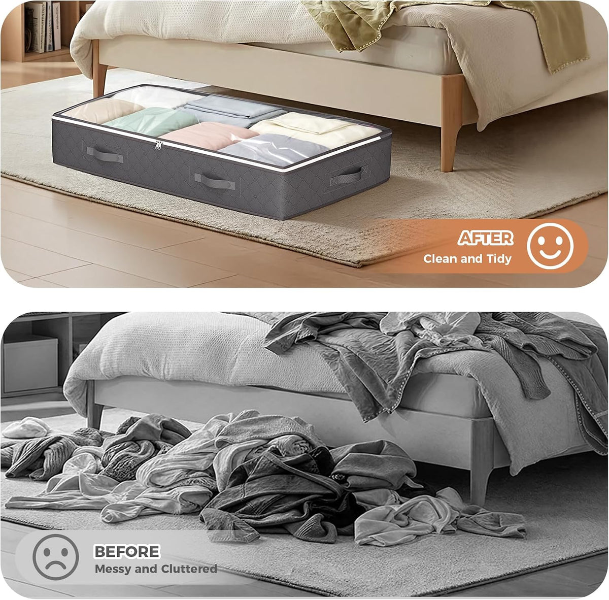 Budding Joy 95L Under Bed Storage Containers, 4 Pack Closet Organizers Grey