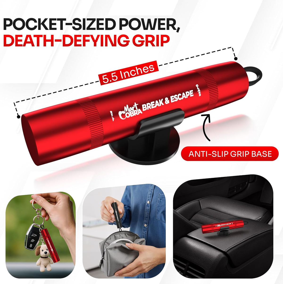Car Window Breaker Seatbelt Cutter [4 Pack] – Emergency Glass Breaker Tool for Car – 2-in-1 Safety Hammer Life Hammer – Car Essentials, Car Must Haves, Auto Escape Keychain, Emergency Break & Escape