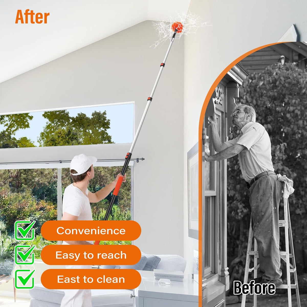 26 FT Cobweb Duster with Extension Pole,Spider Web Brush