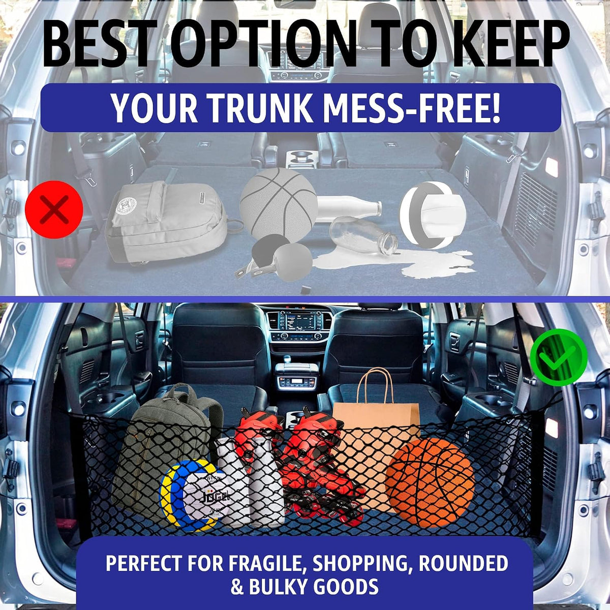Envelope Style Trunk Mesh Cargo Net | for Toyota Highlander 2014-2026 Regular & Hybrid Car Accessories | Premium Trunk Organizers and Storage | SUV Truck Cargo Nets | Vehicle Carrier Organizer