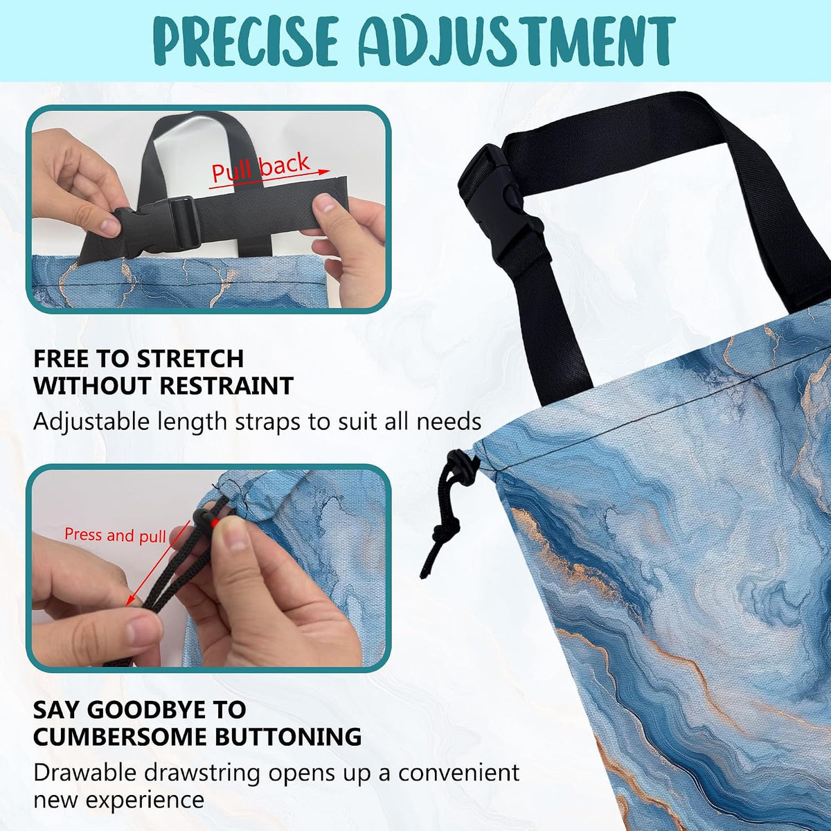 Car Garbage Bag Abstract Blue and Gold Marble Drawstring Car Trash Bag Hanging for Back Seat with Adjustable Buckle Canvas Vehicle Trash Can Easy-to-Install