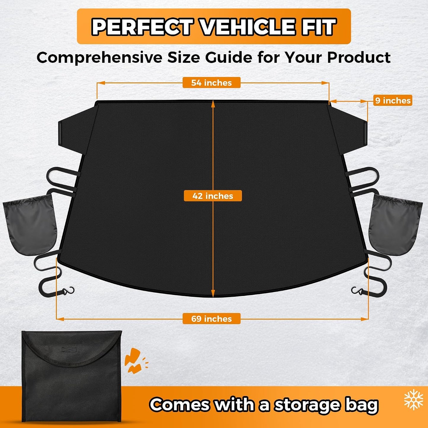 Windshield Cover for Ice and Snow Heavy Duty 600D Oxford Fabric Magnetic Windshield Protector for Car SUV Truck Windproof Waterproof Frost Cover with Side Mirror Covers (Medium (69"x42"))