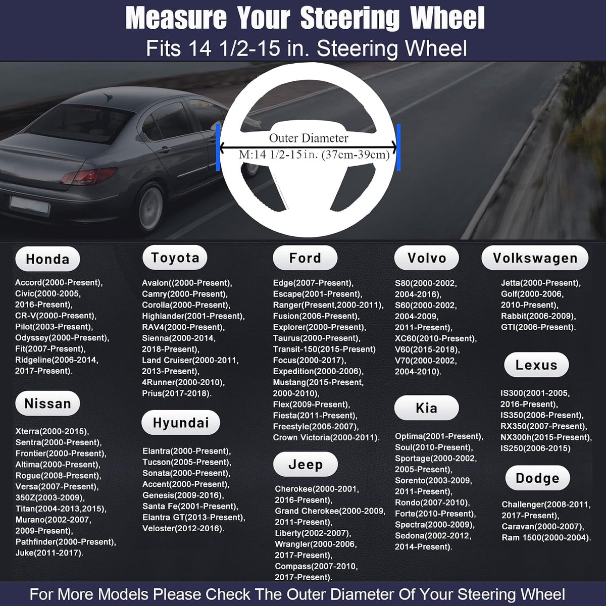 Steering Wheel Cover 14.5"-15", Non-Folding Packaging, Heavy-Duty