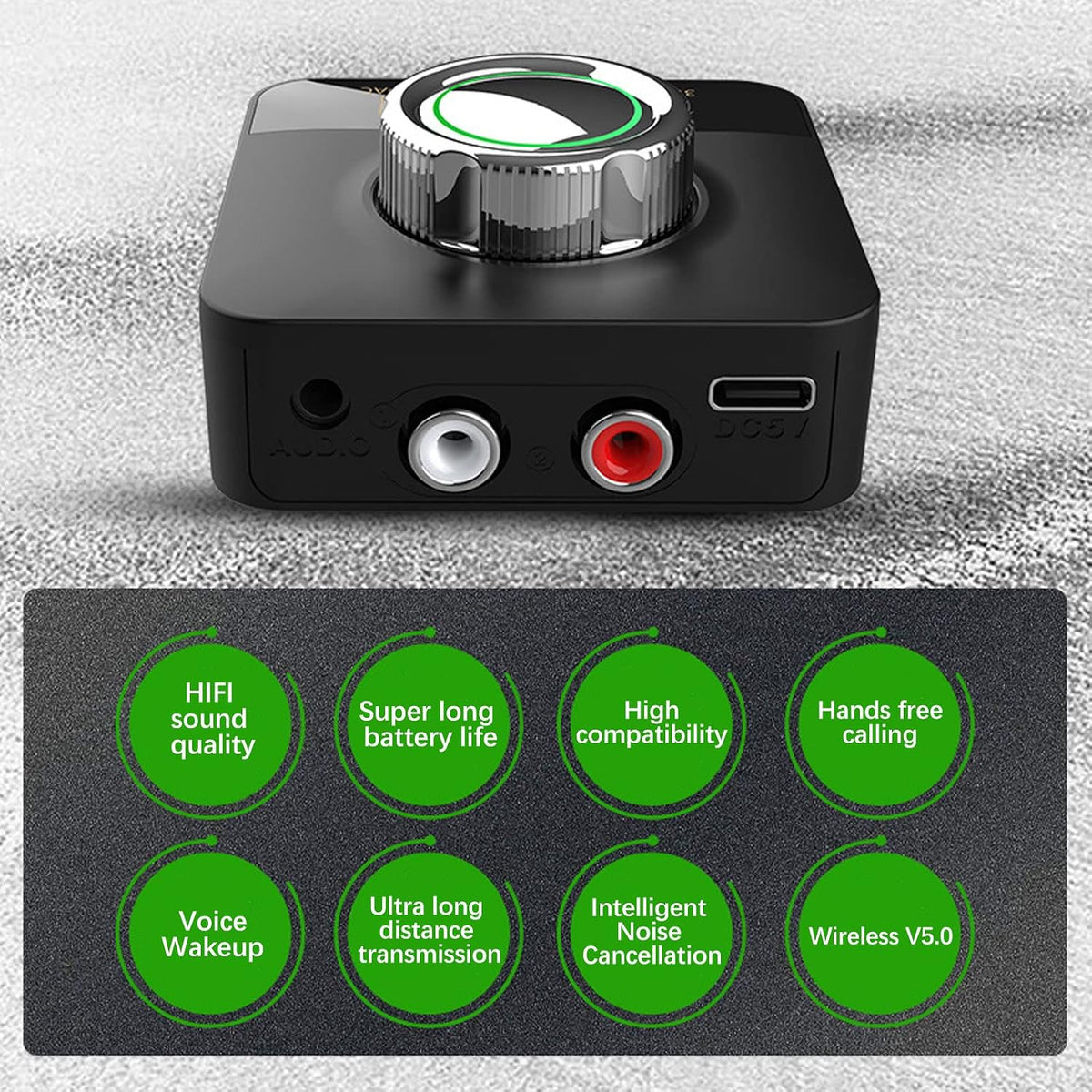 Bluetooth AUX Adapter, Wireless Audio Adapter, with 3D Sound Functi and LED Status Light, Bluetooth 5.0 Support Hands Freely Calling Functi and Voice Wake Up Functi for Car Use