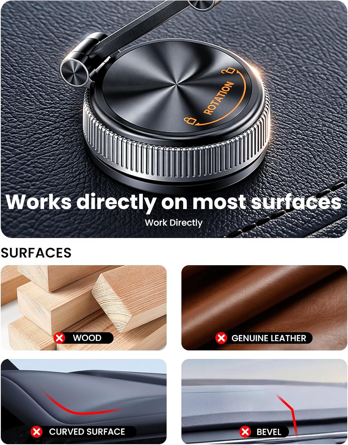 Vacuum Magnetic Phone Holder for Car, 360° Adjustable,Matte Black