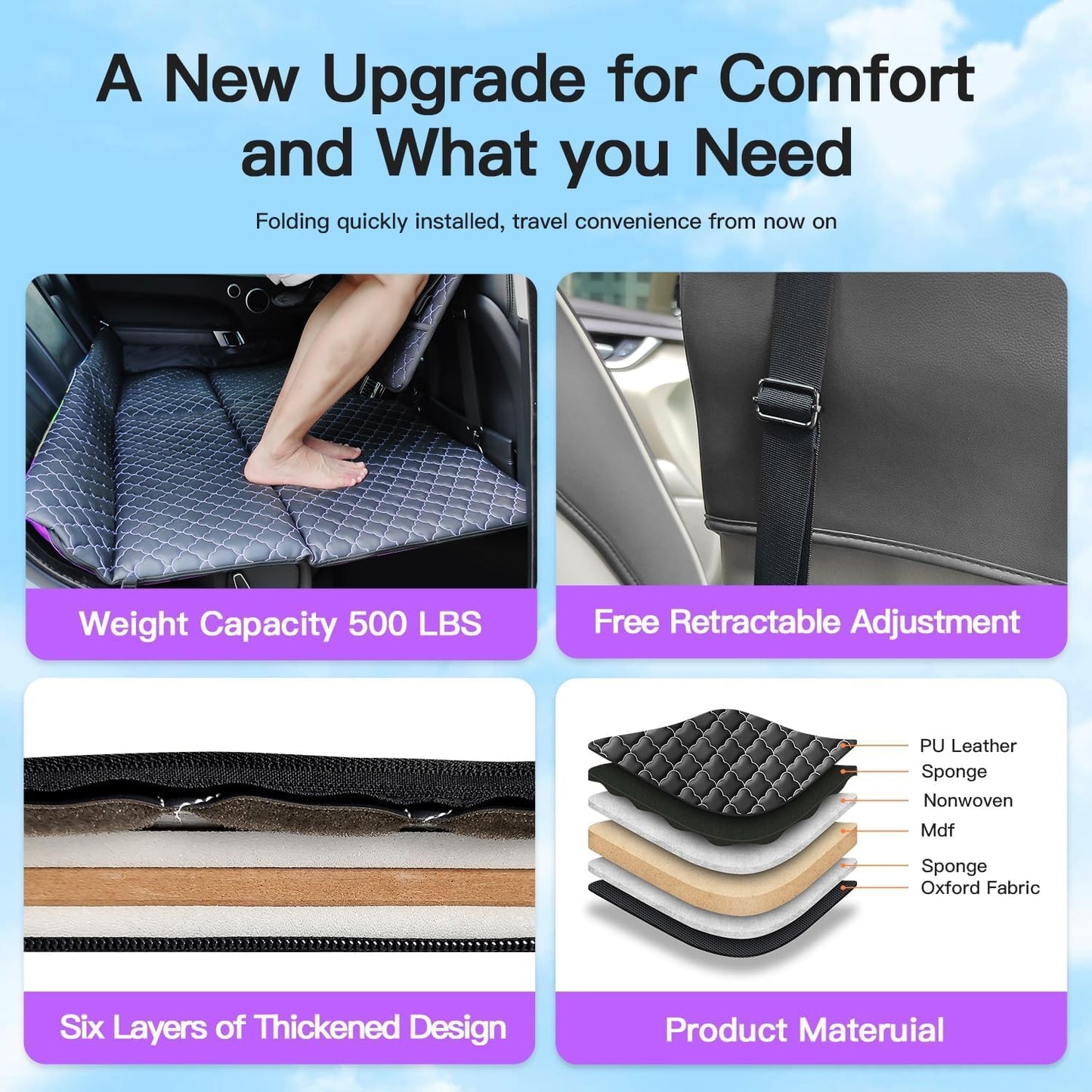 YASHINE Non Inflatable Truck Bed Air Mattress for Large Truck, Car Travel Camping Back Seat Extender for F150/RAM 1500/Silverado/Ranger/GMC/Tundra/Tacoma