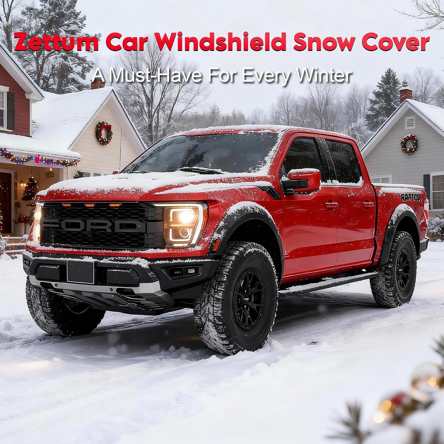 Zettum Car Windshield Cover for Ice and Snow - 600D Windshield Snow Cover with Side Mirror Cover Heavy Duty, Standard Winter Frost Hail Protector for Most Car, Truck, SUV, Van and MPV (70 x 50 Inch)
