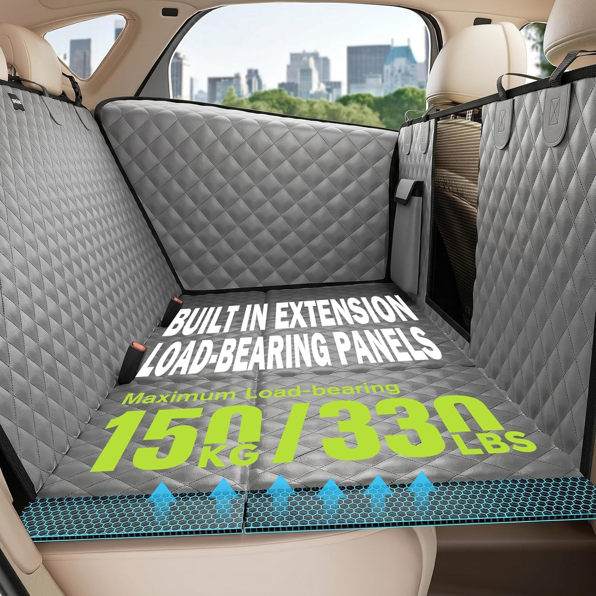 Pecute Dog Car Seat Cover for Back Seat 53.54 * 23.62 in, Car Window Fixing for Maximum Car Protection, Leather Fabric Back Seat Extender for Dogs, Waterproof & Scratch-Resistant, Support to 330 lbs