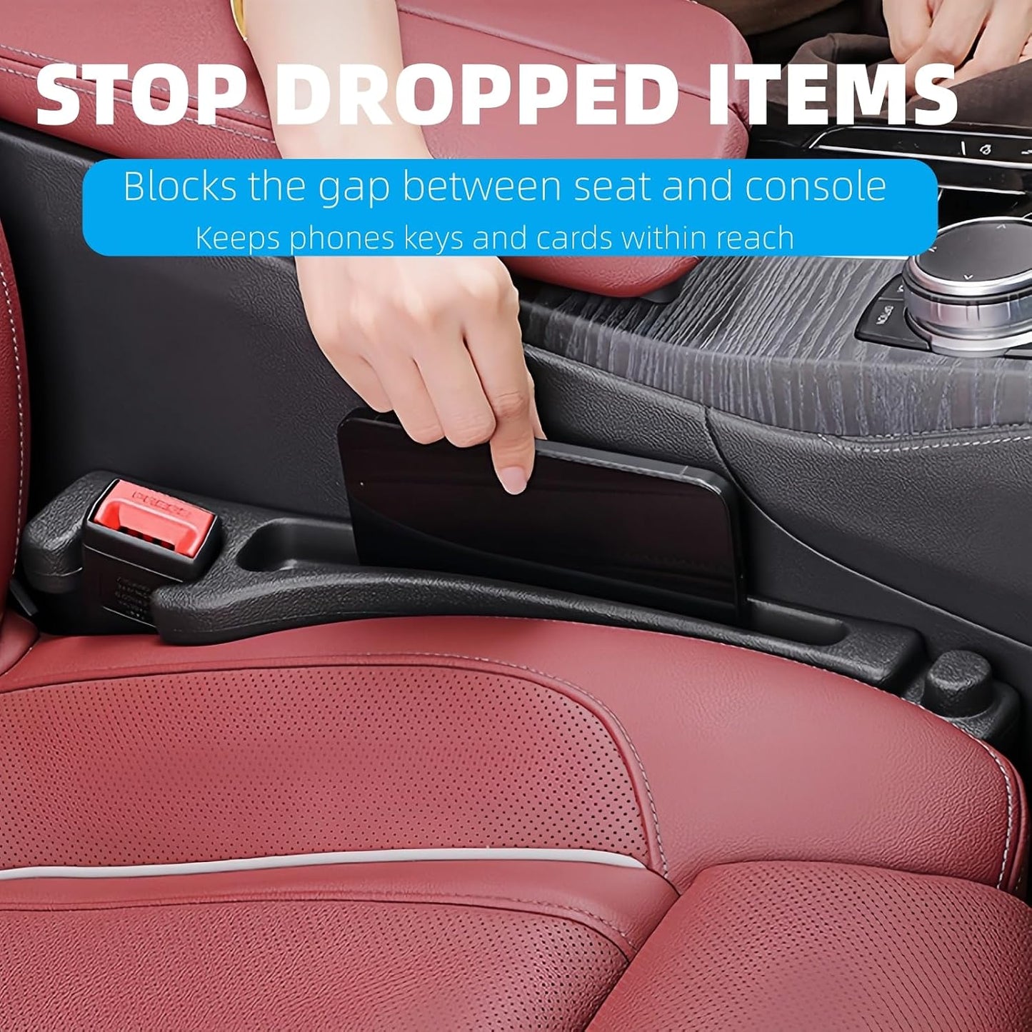 Car Seat Gap Filler 2 Pack, Upgraded 3-in-1 Car Seat Gap Plug Organizer with Storage Slot & Hook, Universal Fit No-Drop Seat Side Gap Seam Filler Between Seat & Console for Car, SUV, Truck