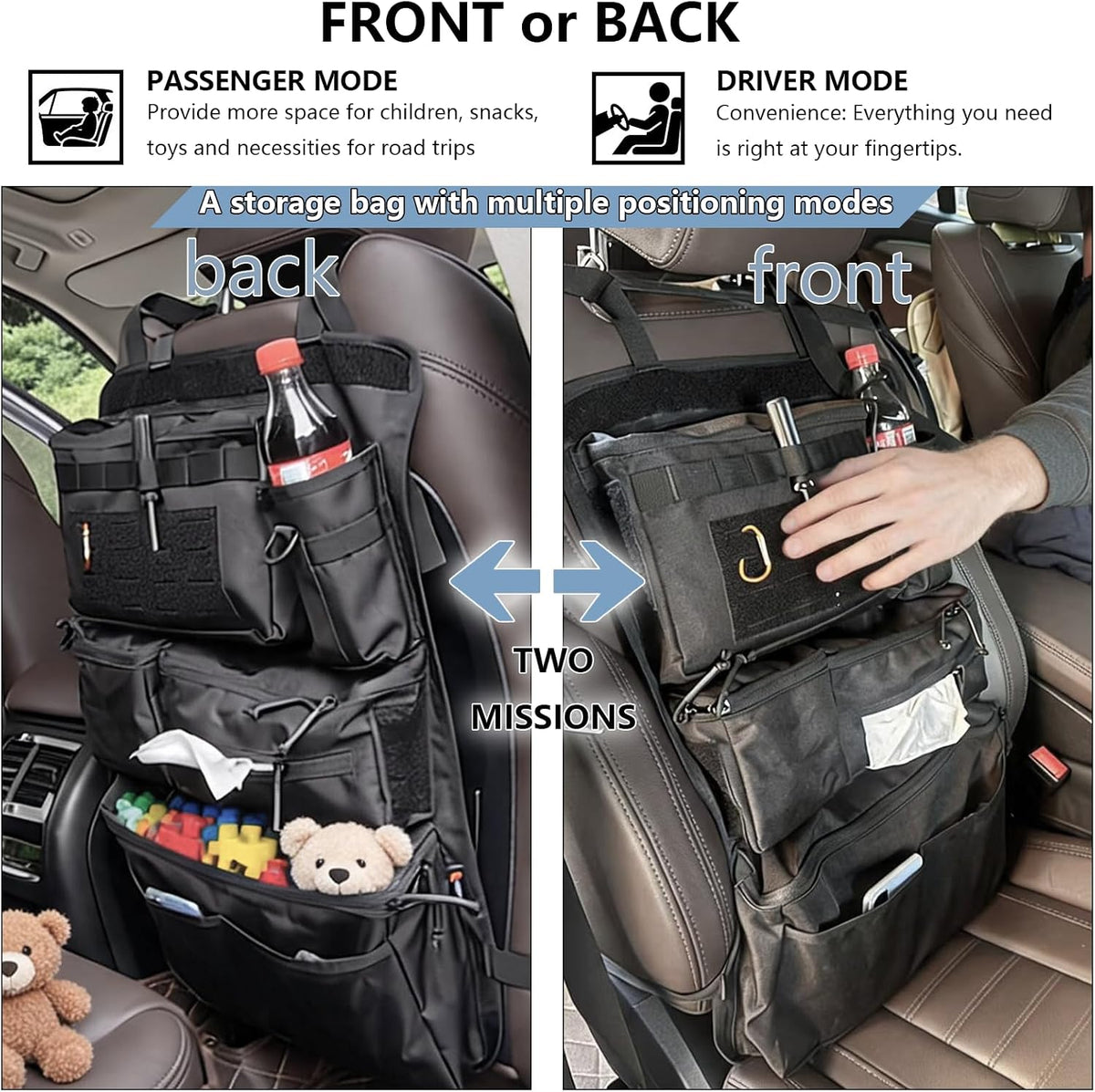 2 Set All in One Car Seat Back Organizer Fit Most Cars SUV Trucks Jeeps