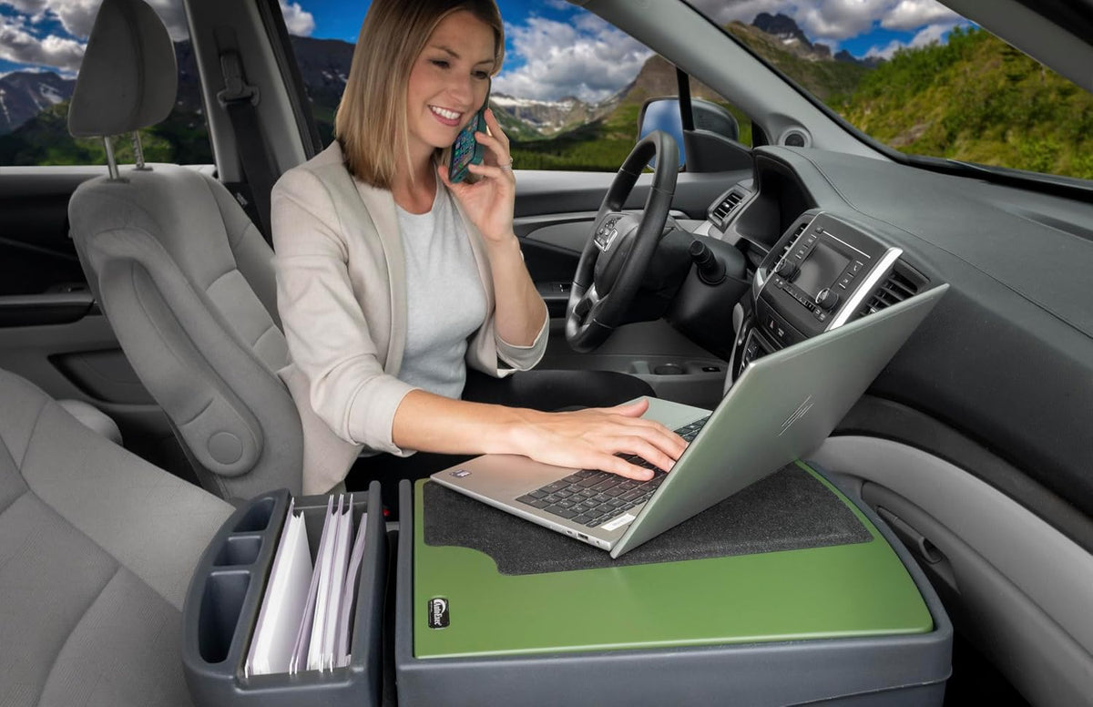 AutoExec Efficiency GripMaster Car Desk for Your Vehicle Workstation and Mobile Office, Army Green