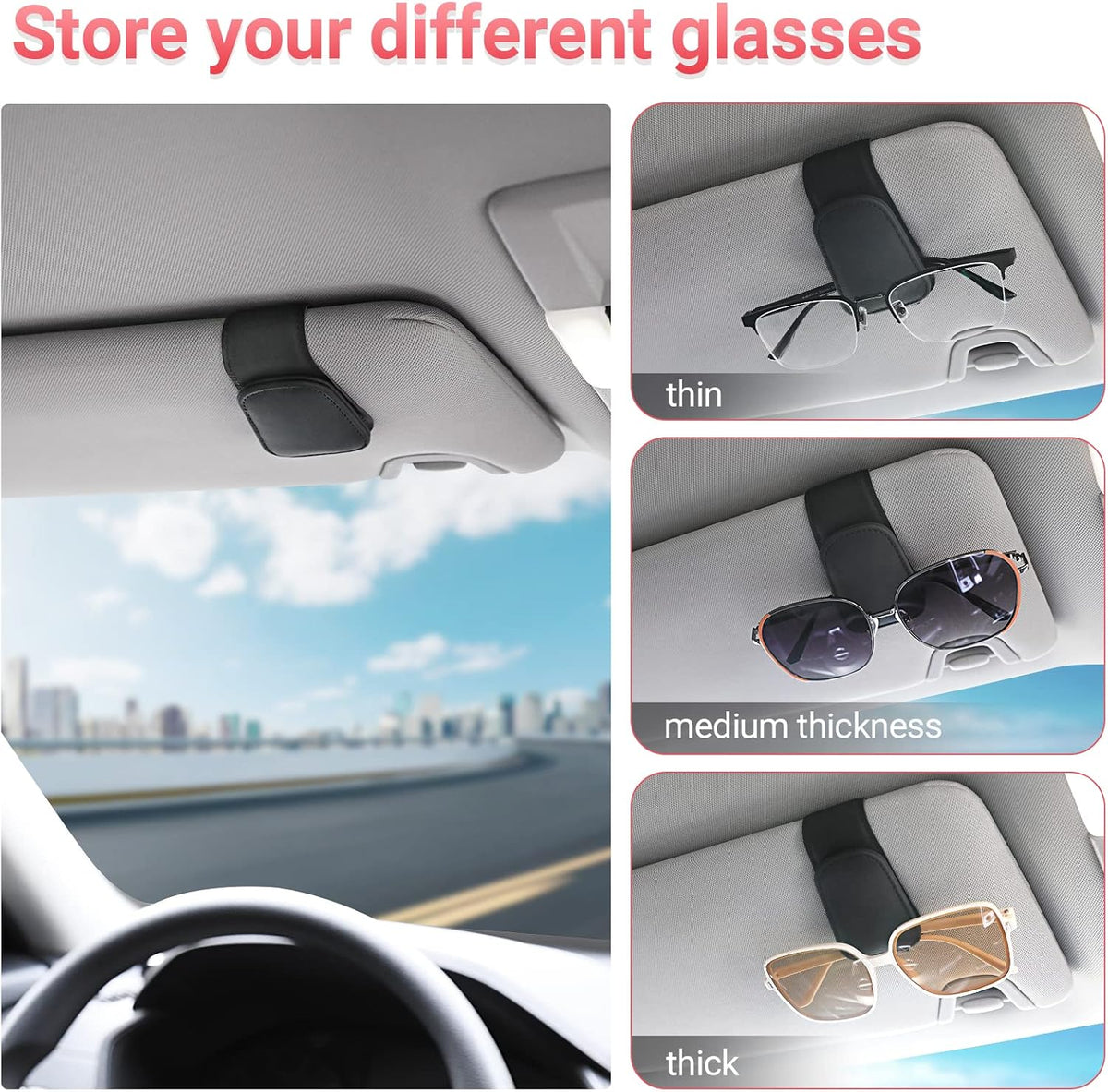 KanSmart Sunglass Holder for Car Sun Visor Magnetic Sunglasses Clip -2 Pack