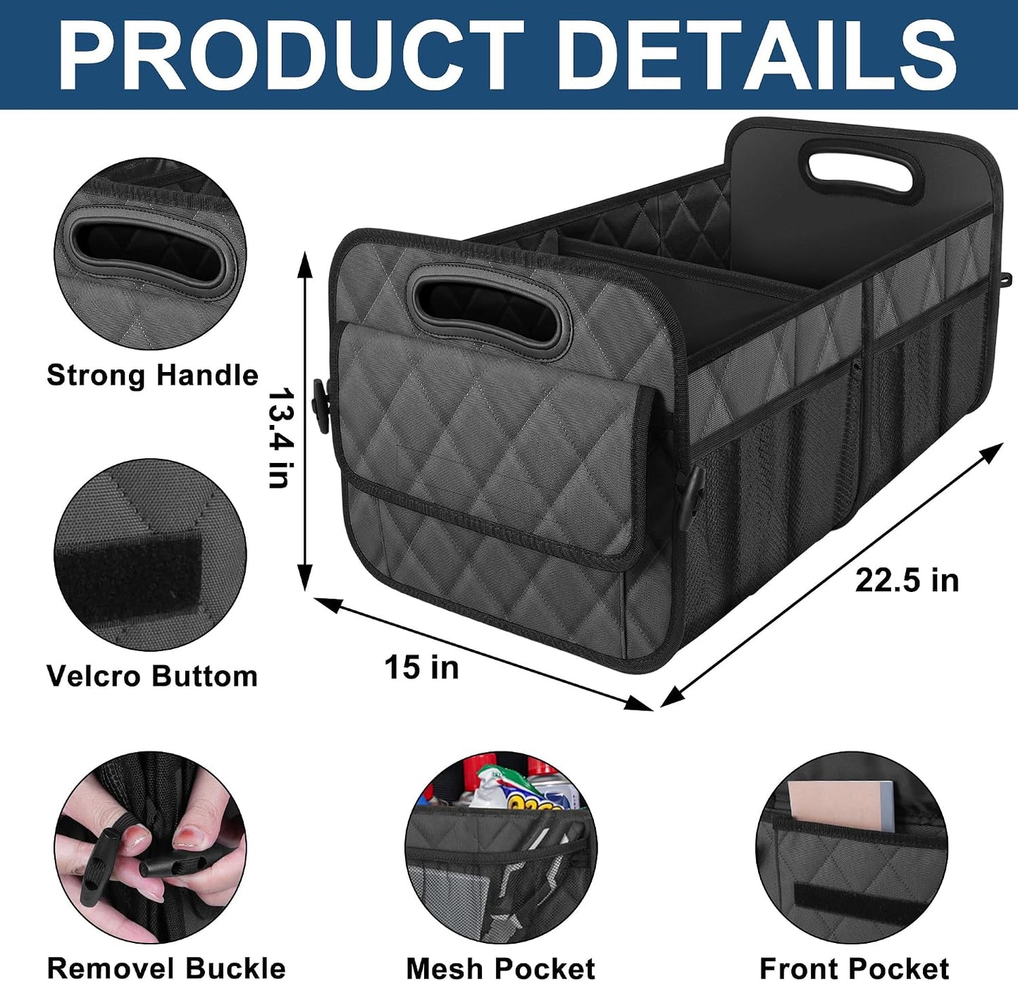 Deosk Car Trunk Organizer for SUV, Car Organizers and Storage with Reinforced Handles, Car Accessories for Women/Men 70L Waterproof Polyester Trunk Organizer(Large, Charcoal)