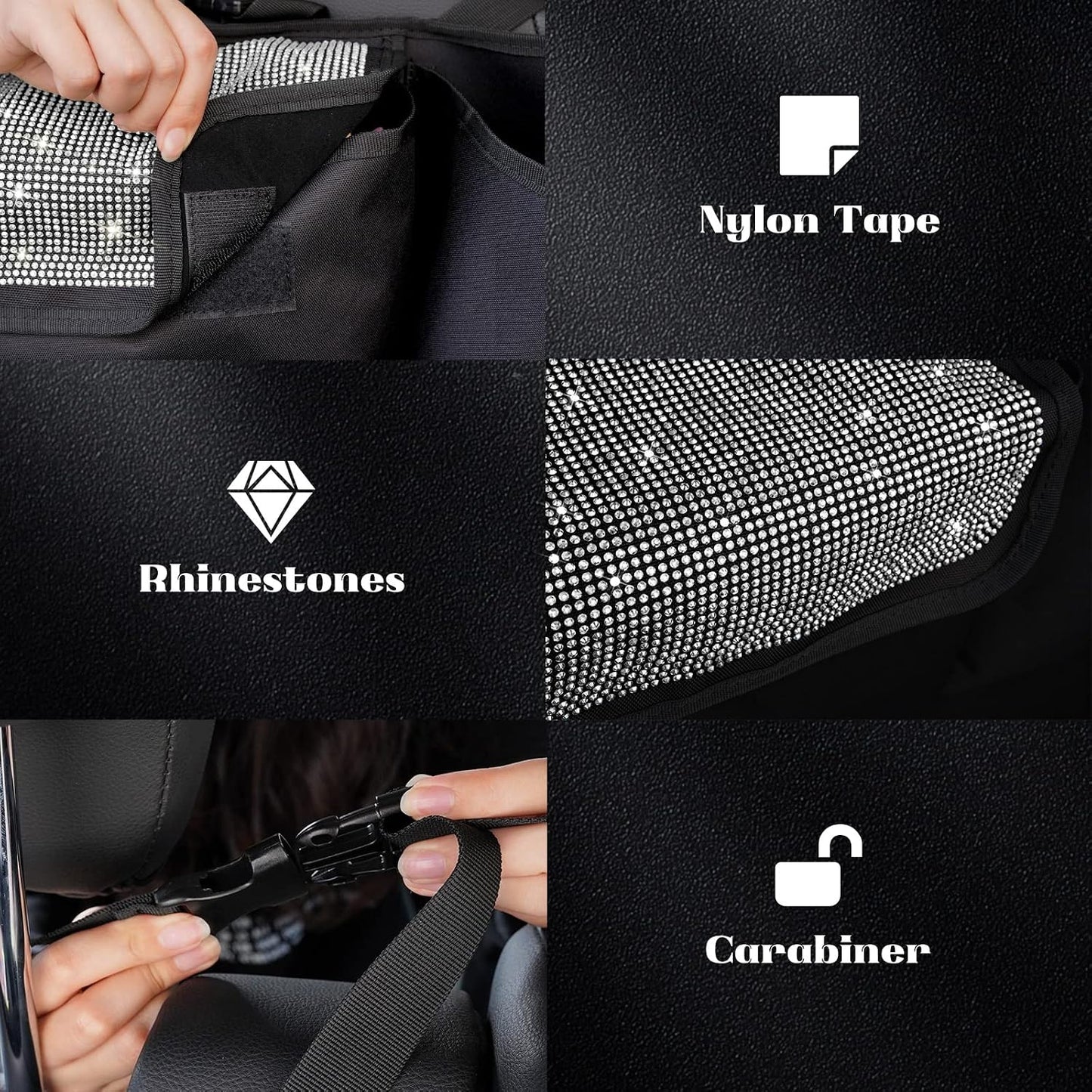 eing Car Trunk Organizer and Storage, Backseat Hanging Organizer for SUV, Truck, MPV, Waterproof, Collapsible Cargo Storage Bag with 5 Pockets, Bling Car Interior Accessories for Women,White