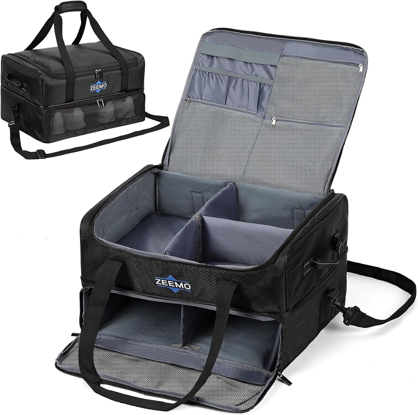 ZEEMO Golf Trunk Organizer, 2 Layer Car Locker with Ventilated Compartment for 2 Pair Shoes, Travel Storage Bag for Accessories, Black