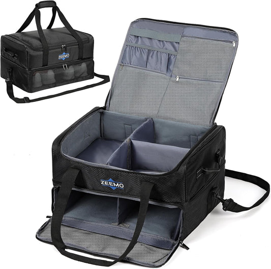 ZEEMO Golf Trunk Organizer, 2 Layer Car Locker with Ventilated Compartment for 2 Pair Shoes, Travel Storage Bag for Accessories, Black