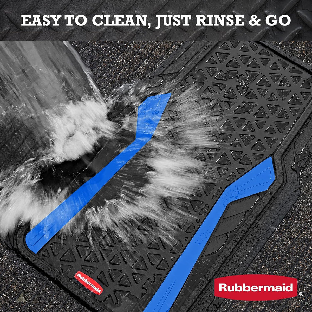 Rubbermaid Car Floor Mats Full Set, Premium Heavy Duty All-Weather Car Mats– Rugged Rubber with Brushed Aluminum Inserts, Universal Trim-to-Fit, Anti-Slip Backing for Cars, SUVs, Trucks & Vans - Blue