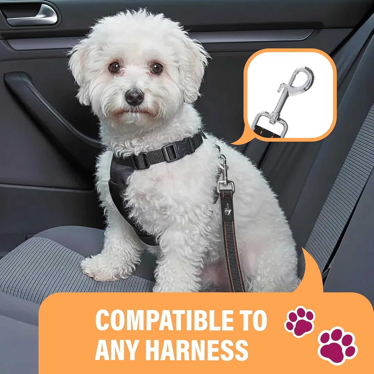 Active Pets Black Car Seat Belt for Dogs, Attaches to Harness & Collar, Adjustable 18" - 24" Travel Restraint System Fits Small - Large Pups for Safety & Comfort, Essential Pet Supplies & Accessories