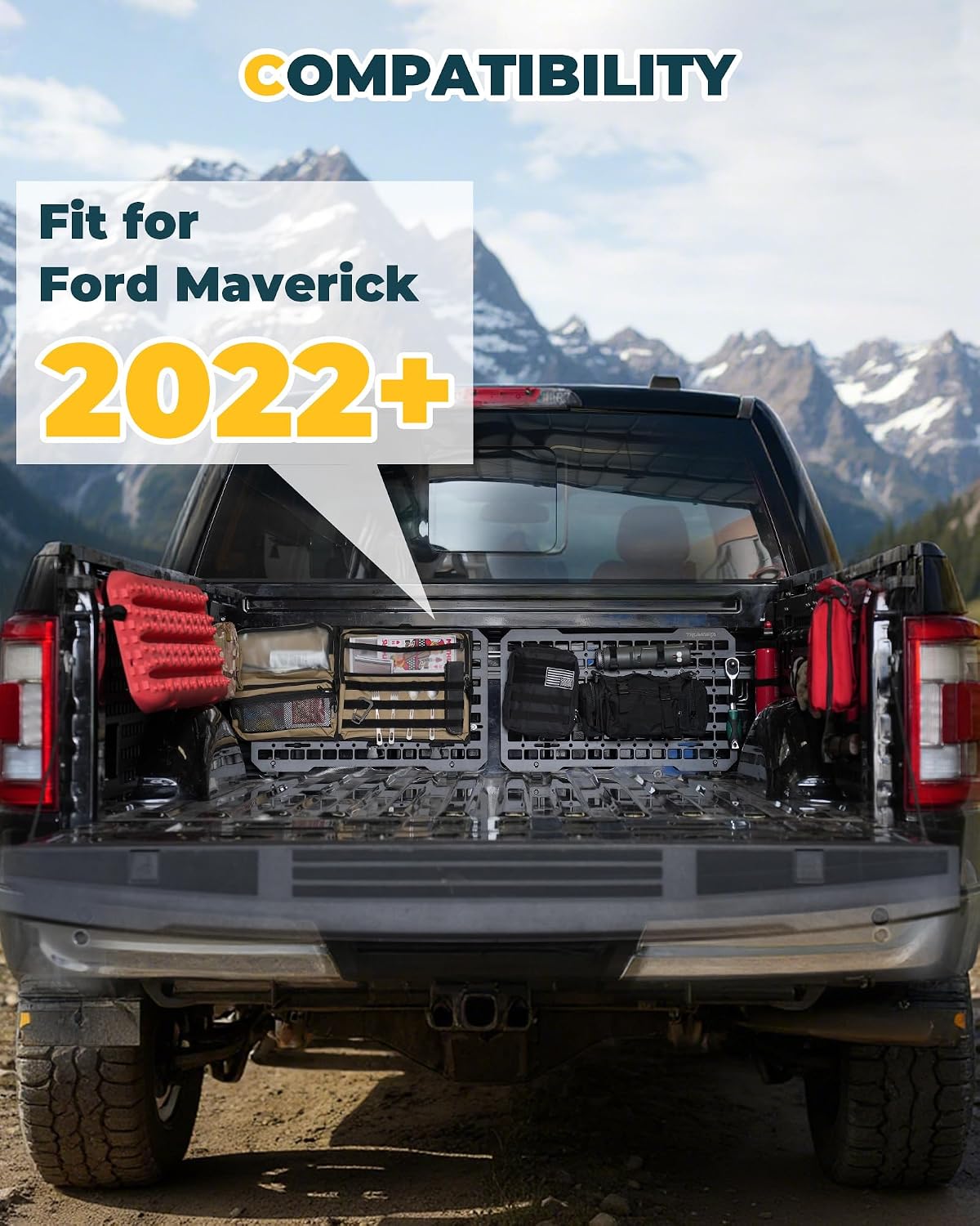 Trumgeta Aluminum Front Bed MOLLE Panel Fit for 2022–2026 Ford Maverick, No-Drill Installation, Heavy-Duty Truck Bed Organizer Storage Rack System for Tools and Outdoor Gear