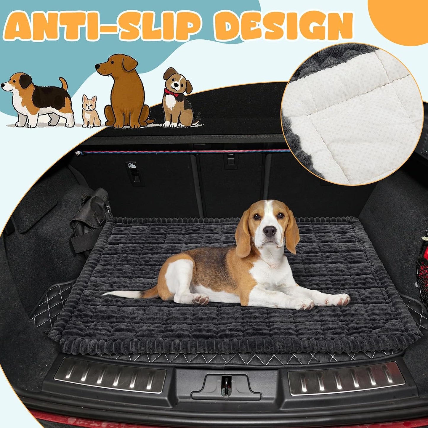 BBTO 53 x 40 Inches Non-Slip Bottom Pet Bed Mat for Car Trunk Large Size Dog Blanket for SUV Dog Backseat Cover with Anti Slip Sticker Travel Hair Resistant Backseat Extenders Cover(Dark Gray)