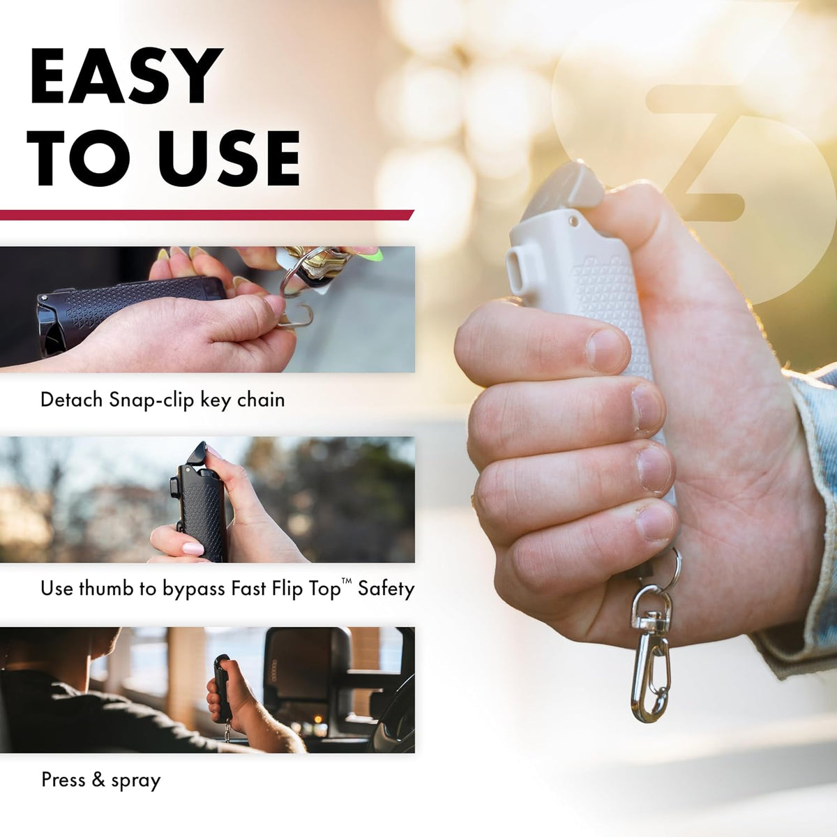 SABRE Auto Safe Escape Pepper Gel Spray with Seat Belt Cutter & Window Glass Breaker for Automotive Safety - Max Strength, Fast Flip-Top Safety, Snap-Clip Keychain, 10 Sec. Spray Time, 0.54 fl oz