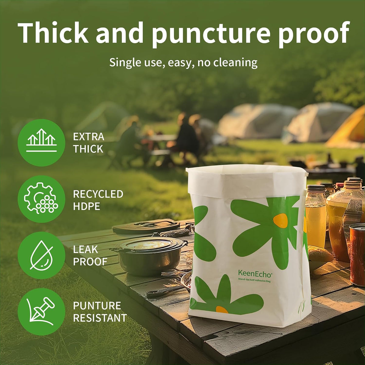 Disposable Car Garbage Bin Bags 60 PCS, Leak-proof Cleaning and Vomit Bags, Recycled HDPE, Easy Stick-On and Stand Design, Disposable Small Garbage Bags