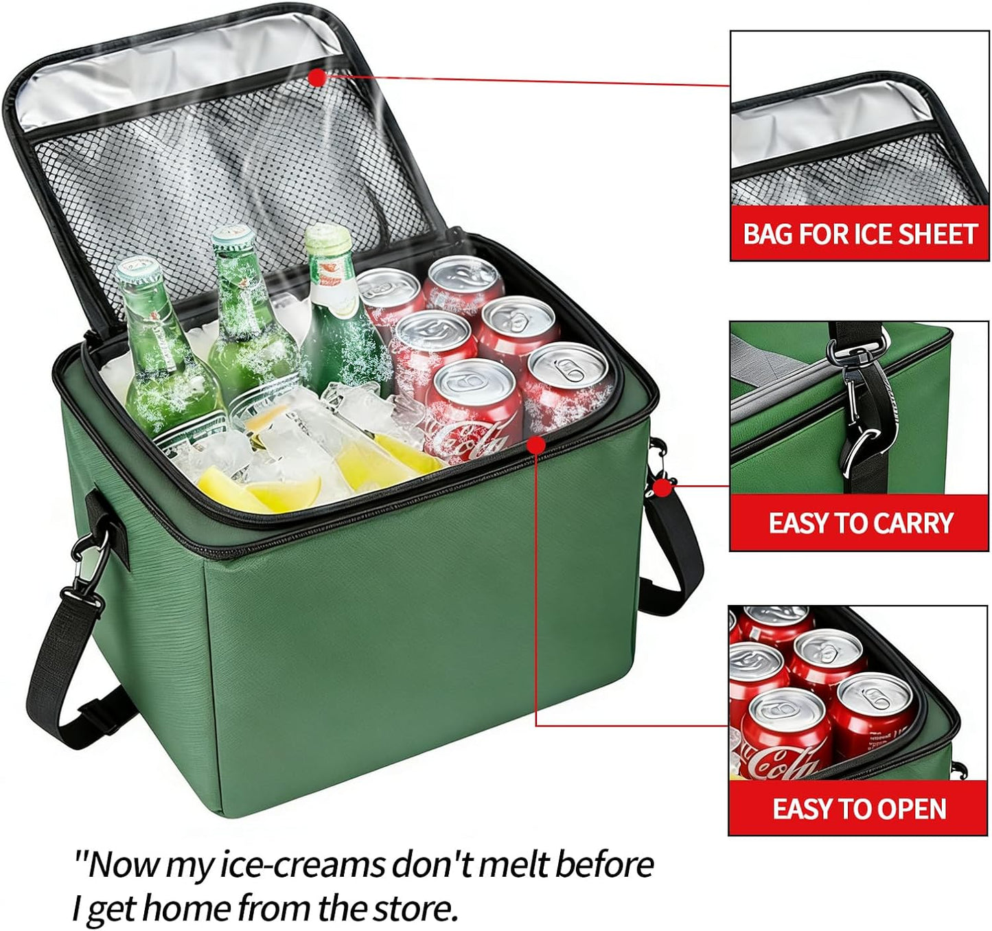Car Trunk Organizer with Removable Cooler Bag - Collapsible Multi-Compartment Storage for SUV Truck Groceries Camping, Durable Nylon Auto Cargo Organizer (Green)