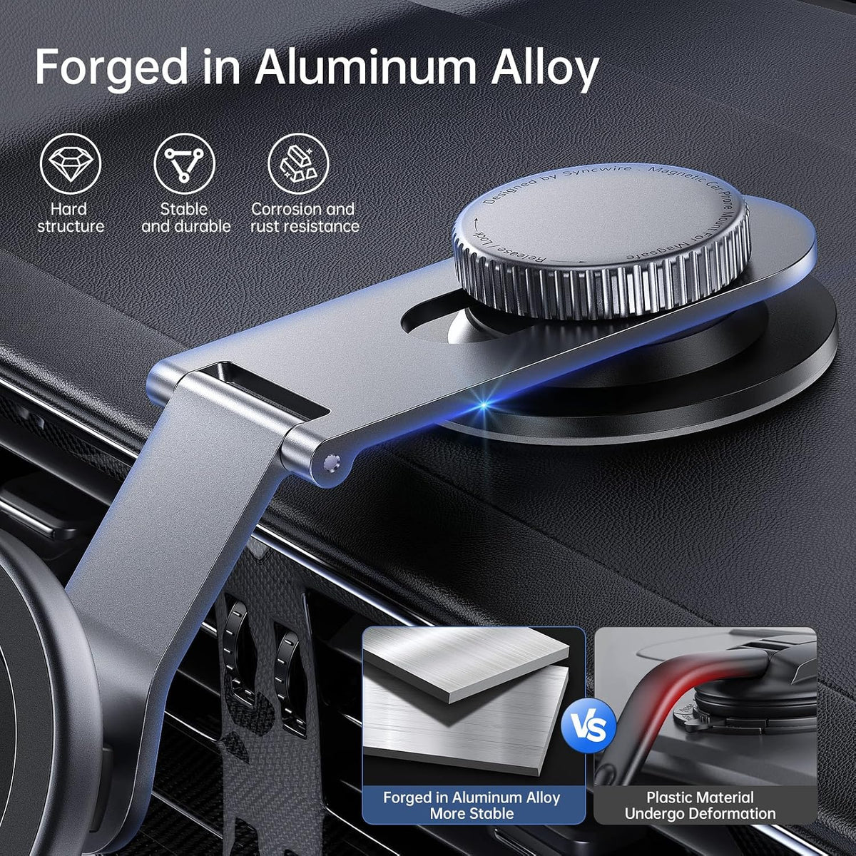 SYNCWIRE MagSafe Car Mount for Dashboard,Foldable Aluminum Arm,Space Gray