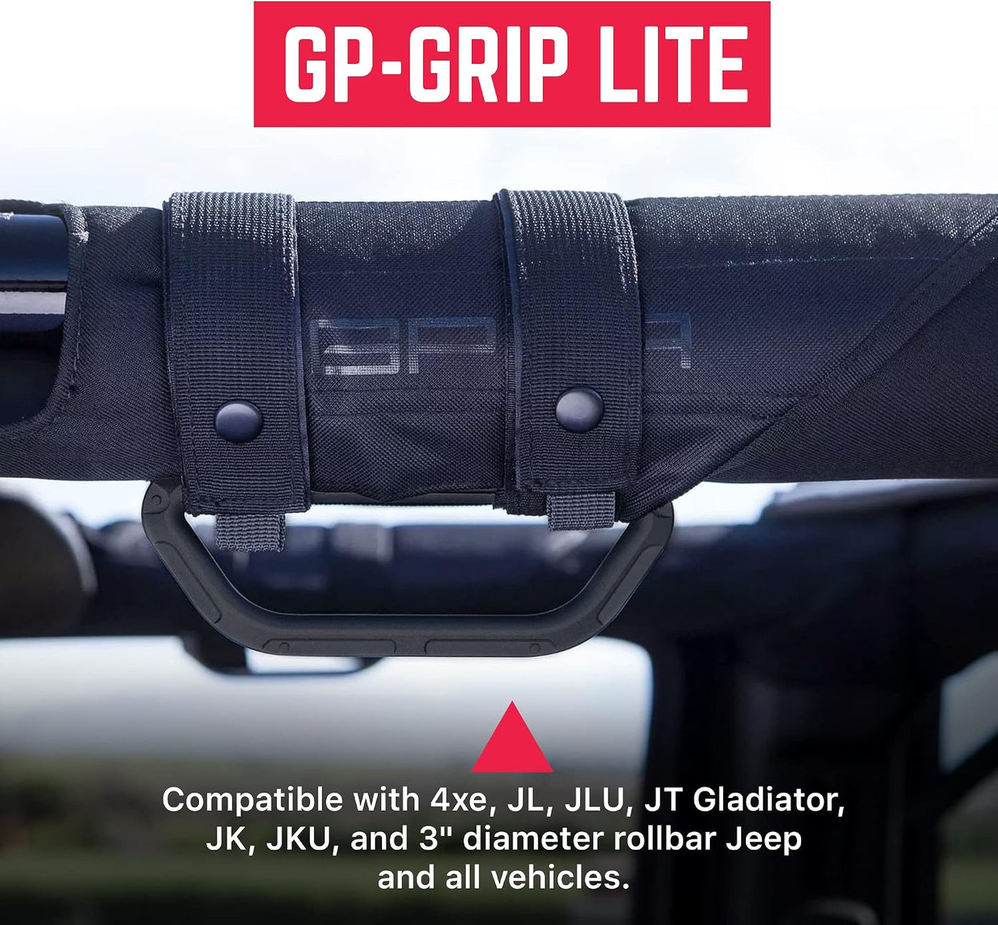 GPCA - GP Grip LITE Grab Handle for 2007-2023 Jeep Wrangler 4xe, JL, JT, JK, Sport, Sahara and Rubicon 4DR/2DR Aluminum Metal, Patented Roll Bar, 1 Pair, Jet Black