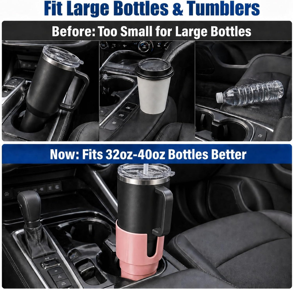 Car Cup Holder Expander for 32-40oz Large Bottles & Tumblers