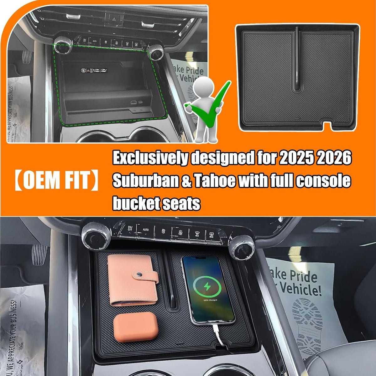 Front Center Console Tray for 2025-2026 Chevy Suburban/Tahoe