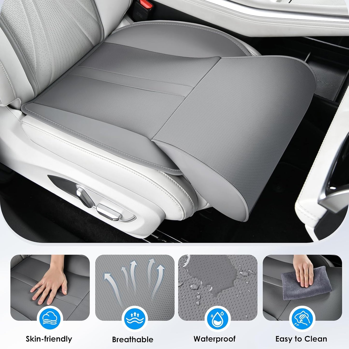 FLORICH Car Seat Extender Leg Support Cushion for Driver Seats Office Chair, Leather Memory Foam Widened seat Cushion for Long Drivers Universal Car Seat Cushion Legs Rest Pads-Light Grey