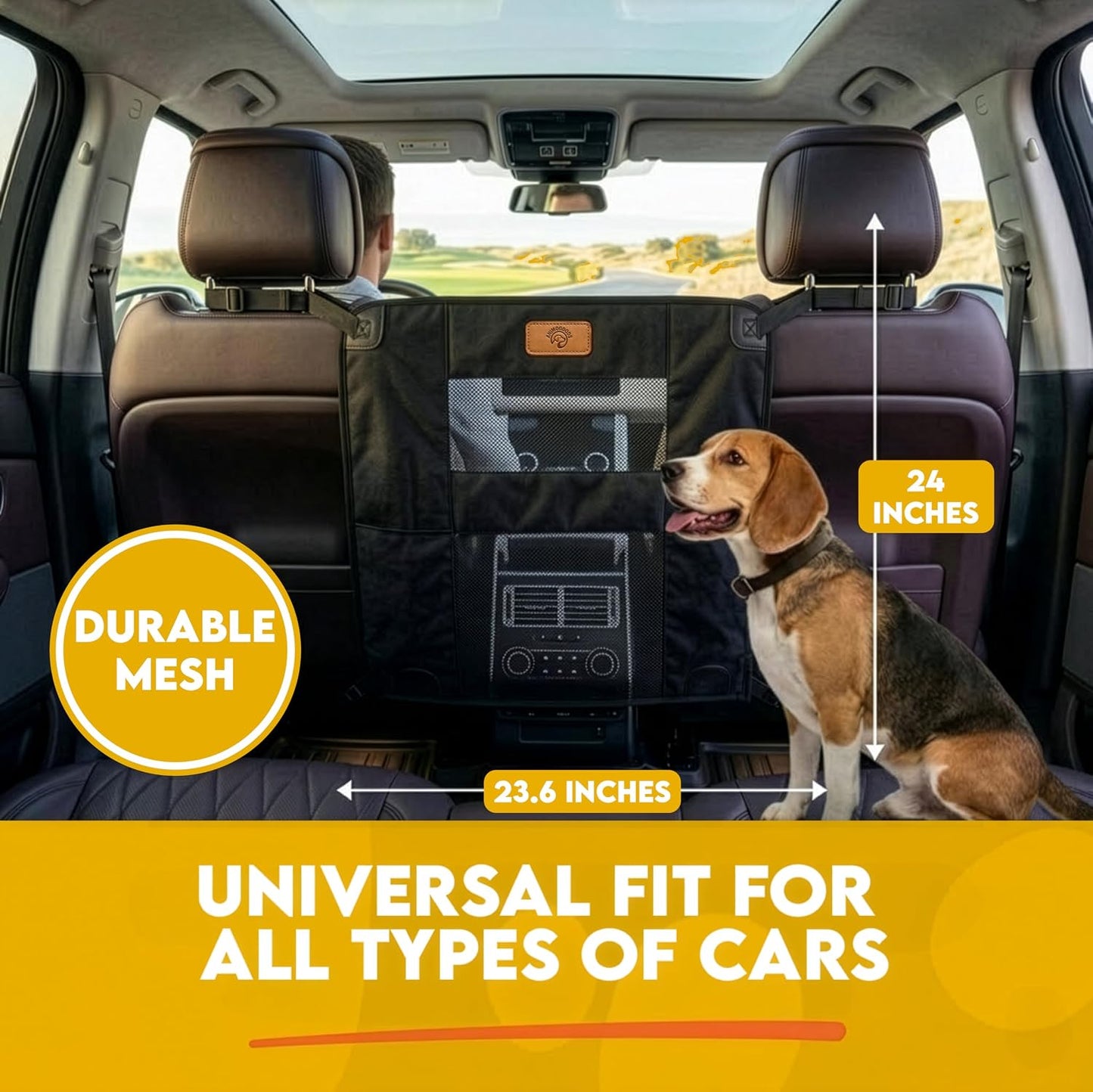 Dog Car Backseat Barrier – Padded Durable Nylon Net Pet Barrier with Mesh Windows | Vehicle Travel Dog Fence, Universal Fit for All Cars, SUVs & Trucks, Easy to Install and Adjust