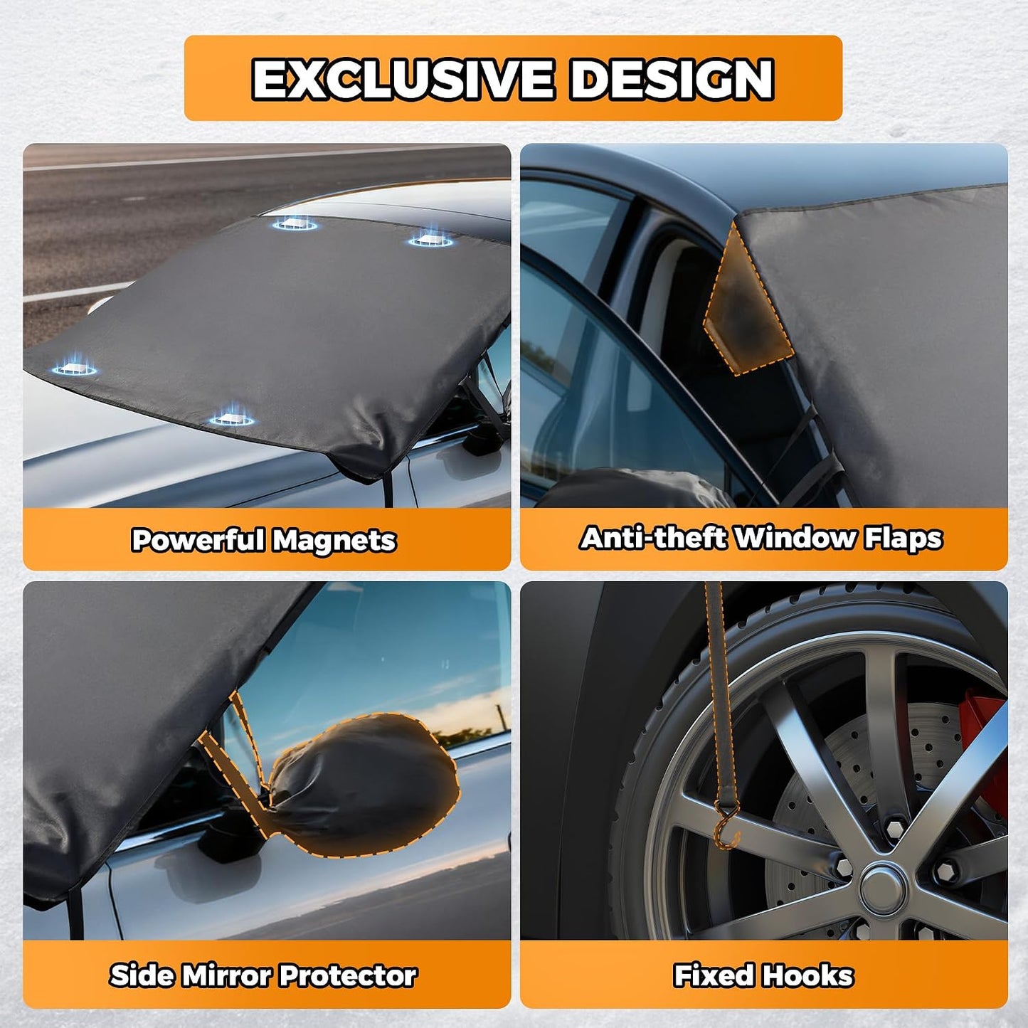 Windshield Cover for Ice and Snow Heavy Duty 600D Oxford Fabric Magnetic Windshield Protector for Car SUV Truck Windproof Waterproof Frost Cover with Side Mirror Covers (Medium (69"x42"))