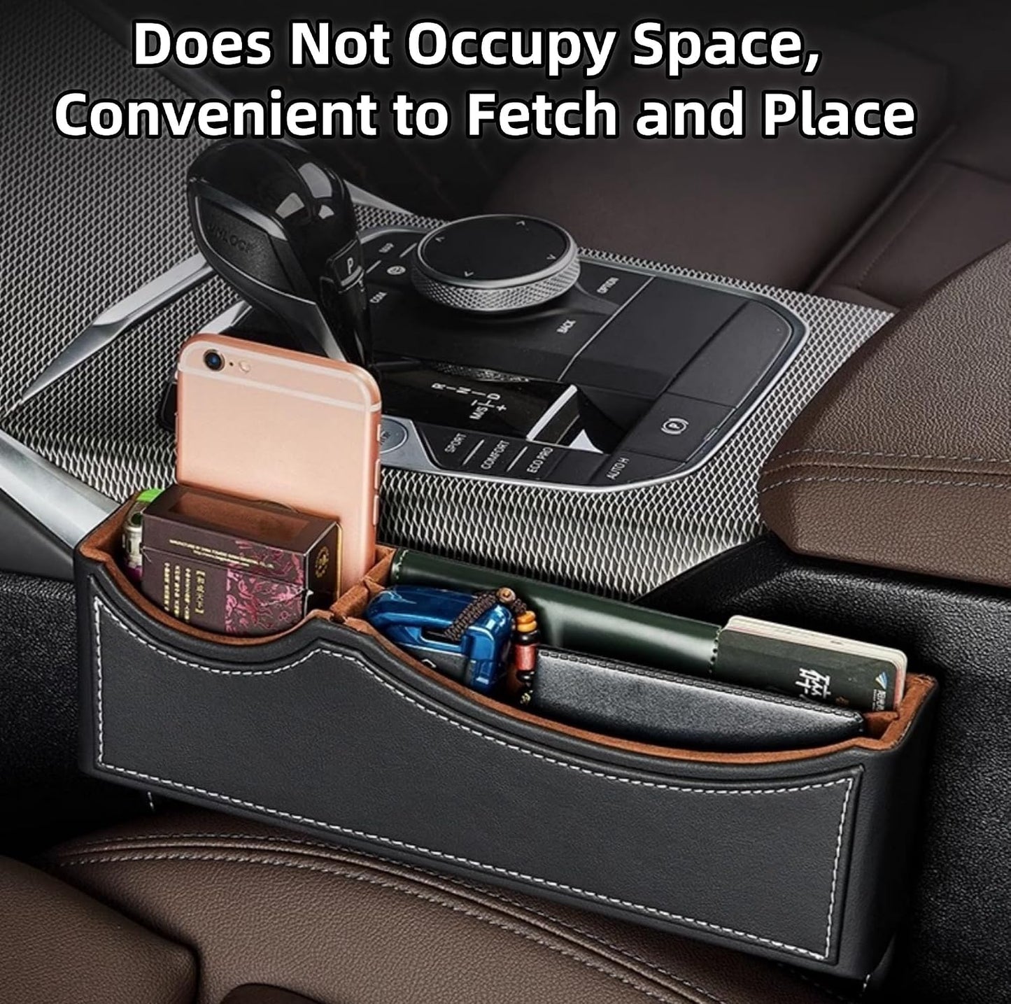 Car Seat Gap Organizer Large Capacity Leather Storage Box with Charging Port Multi-Purpose Car Seat Crevice Storage Solution for Phones Wallets Cards Ideal for Car Organization (Modern, Black-Double)