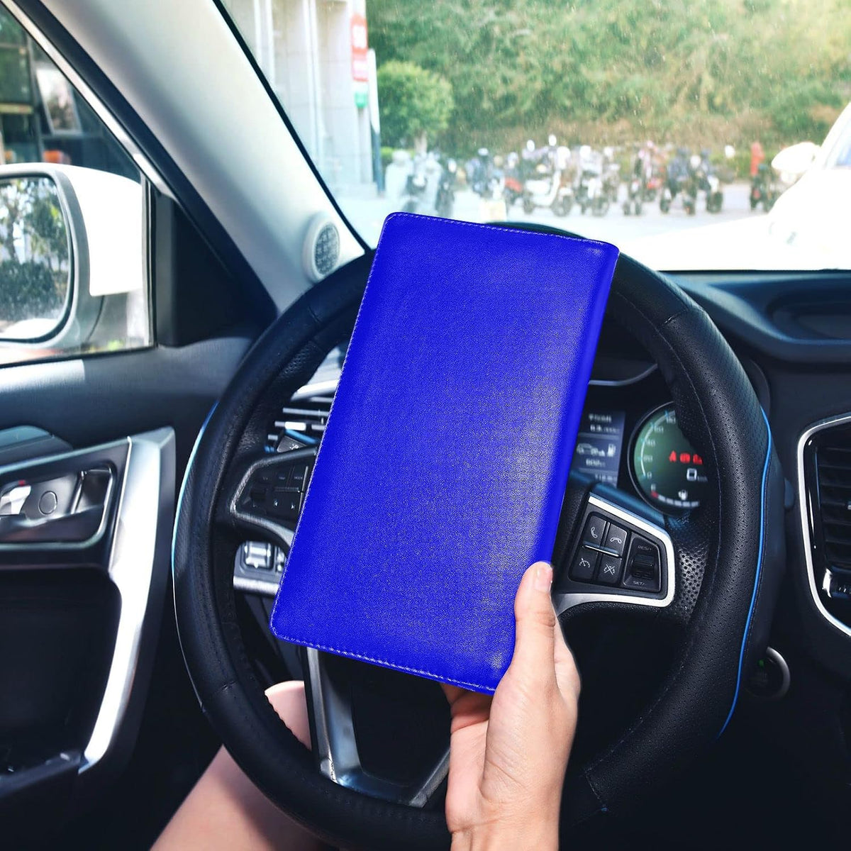 Custom Car Registration and Insurance Card Holder Personalized Leather Glove Box Organize Men Women Wallet Accessories Case for Cards, Essential Document Driver License Blue