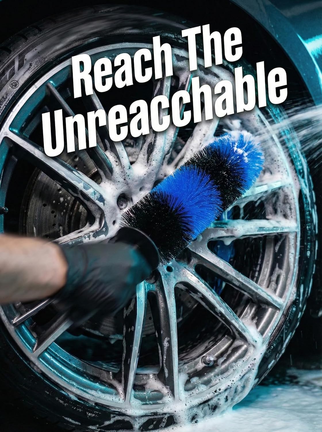 TAKAVU Wheel & Tire Brush, Long Soft Bristle, Easy Reach for Rims (Blue)