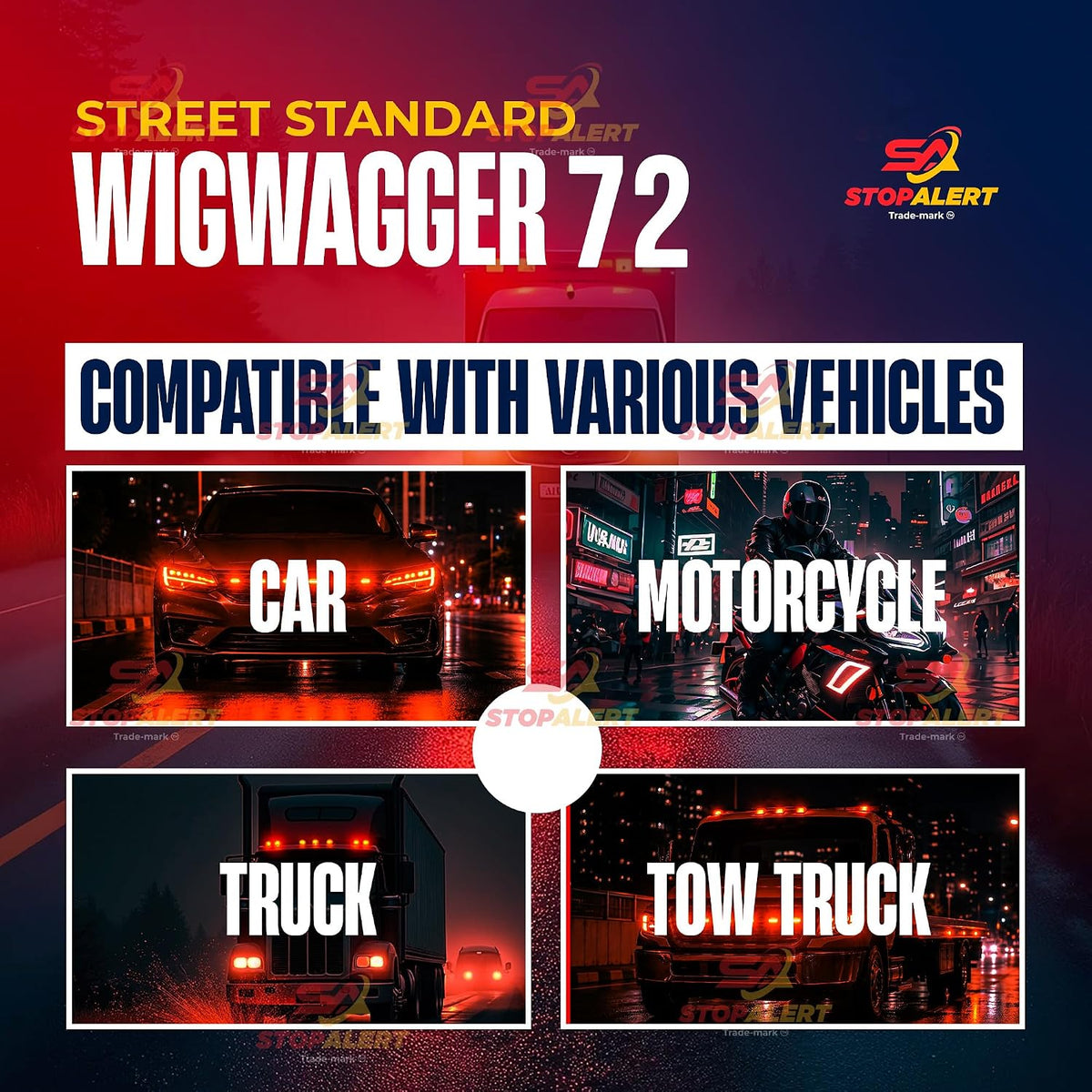 WigWagger 72 Electronic Wig Wag Alternating Flasher Relay - Waterproof Universal Emergency Police Ambulance Car Controller LED Strobe Light Box Kit- Compatible 12-24V